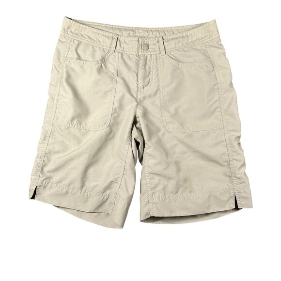 The North Face Womens 4 Khaki Lightweight Outdoor Hiking Roll Up Shorts Pockets - Picture 1 of 16